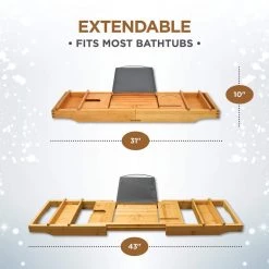 Bambusi Bathtub Caddy Tray with Book and Wine Holder for a Spa Relaxing Bath with Extendable Arms -Bathroom Accessories Sales bamboo bambusi bathroom trays bam btc 40 1000