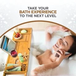 Bambusi Bathtub Caddy Tray with Book and Wine Holder for a Spa Relaxing Bath with Extendable Arms -Bathroom Accessories Sales bamboo bambusi bathroom trays bam btc c3 1000