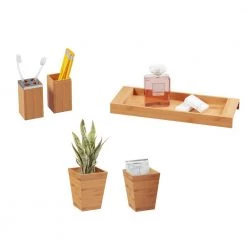 Lavish Home 5-Piece Bamboo Bathroom and Vanity Set in Natural -Bathroom Accessories Sales bamboo lavish home makeup organizers hw2400005 1f 1000