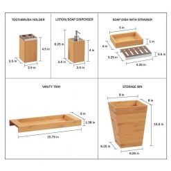 Lavish Home 5-Piece Bamboo Bathroom and Vanity Set in Natural -Bathroom Accessories Sales bamboo lavish home makeup organizers hw2400005 4f 1000