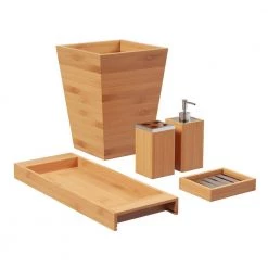 Lavish Home 5-Piece Bamboo Bathroom and Vanity Set in Natural