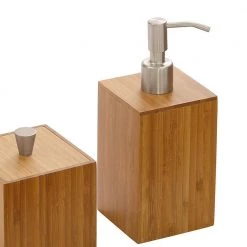 Seville Classics 5-Piece Bathroom Accessory Set with Wastebasket, Pump Dispenser, Toothbrush, Cotton Swab, and Towel Holder in Bamboo -Bathroom Accessories Sales bamboo seville classics bathroom accessory sets bmb17136 44 1000