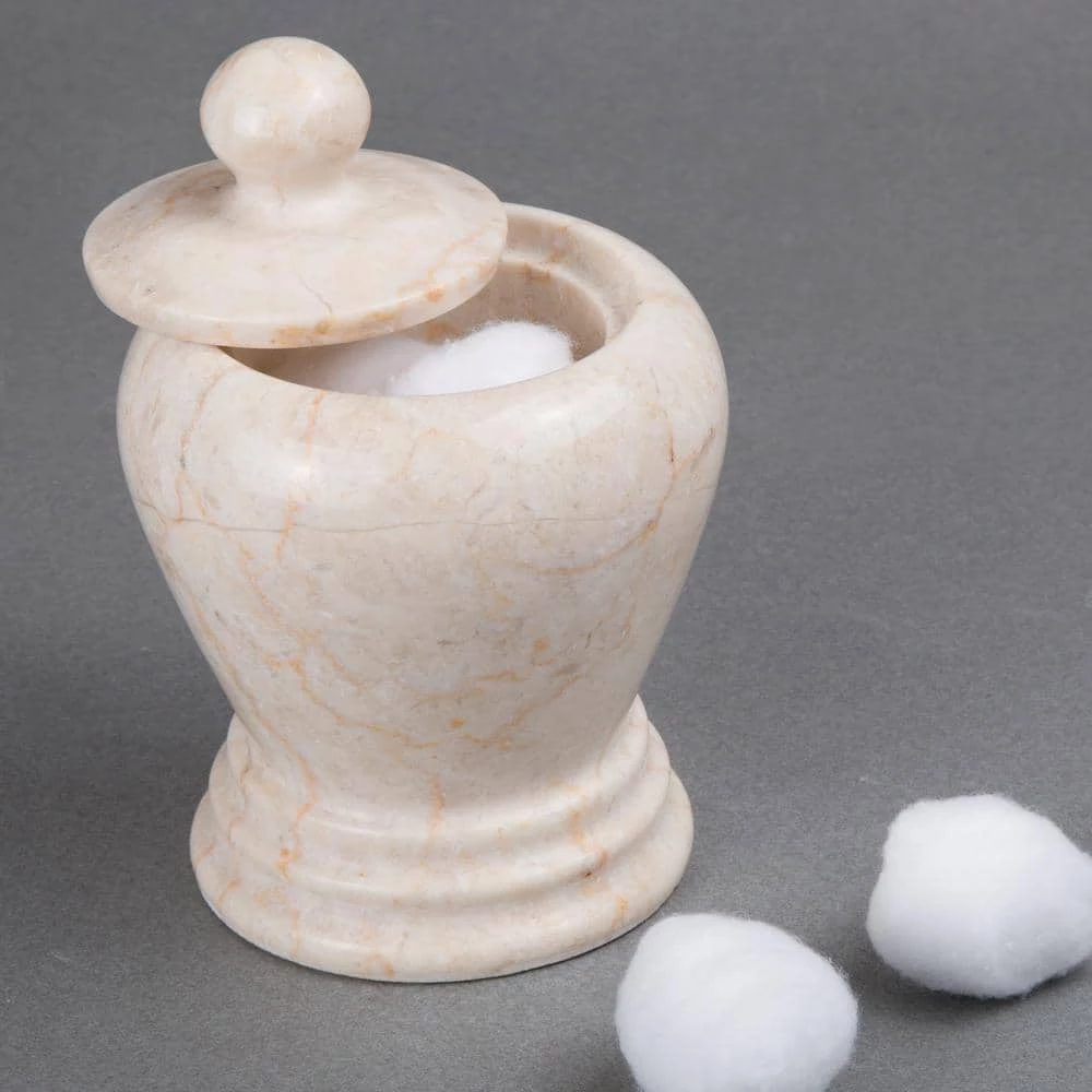 Creative Home Natural Champagne Marble Aladdin Collection Cotton Ball Holder, Swab Q-Tip Holder, Bathroom Storage Jar Canister 6 Creative Home Natural Champagne Marble Aladdin Collection Cotton Ball Holder, Swab Q-Tip Holder, Bathroom Storage Jar Canister - Image 6