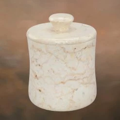 Creative Home Natural Champagne Marble Fenway Collection Cotton Ball Swab Holder Countertop Storage Jar Container Organizer in Beige -Bathroom Accessories Sales beige creative home bathroom storage containers 74588 1f 1000