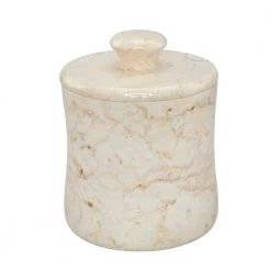 Creative Home Natural Champagne Marble Fenway Collection Cotton Ball Swab Holder Countertop Storage Jar Container Organizer in Beige