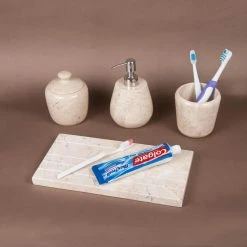 Creative Home Natural Champagne Marble Boulder Collection Guest Towel Organizer Tray Bathroom Countertop Organizer -Bathroom Accessories Sales beige creative home bathroom trays 32611 31 1000