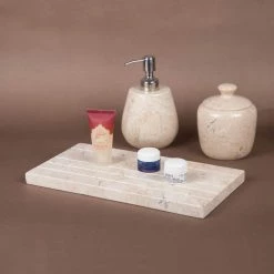 Creative Home Natural Champagne Marble Boulder Collection Guest Towel Organizer Tray Bathroom Countertop Organizer -Bathroom Accessories Sales beige creative home bathroom trays 32611 44 1000