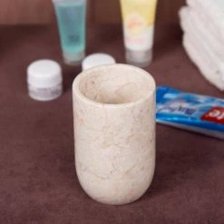 Creative Home Natural Champagne Marble Bullet Collection Tumbler, Toothbrush, Makeup Brush Holder in Beige Color -Bathroom Accessories Sales beige creative home toothbrush holders 74294 4f 1000