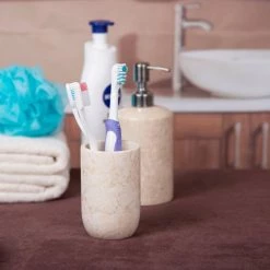 Creative Home Natural Champagne Marble Bullet Collection Tumbler, Toothbrush, Makeup Brush Holder in Beige Color -Bathroom Accessories Sales beige creative home toothbrush holders 74294 fa 1000