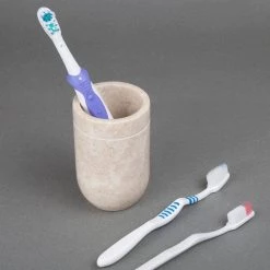 Creative Home Natural Champagne Marble Tumbler, Toothbrush Holder, Makeup Brush Organizer -Bathroom Accessories Sales beige creative home toothbrush holders 74731 44 1000