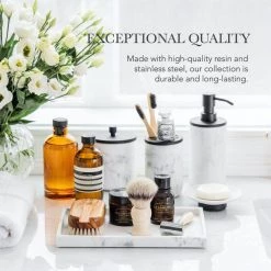 Dracelo 5-Piece Bathroom Accessory Set with Dispenser, Toothbrush Holder, Vanity Tray, Soap Dish in Black -Bathroom Accessories Sales black bathroom accessory sets b08qff4xz7 1f 1000