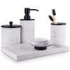 Dracelo 5-Piece Bathroom Accessory Set with Dispenser, Toothbrush Holder, Vanity Tray, Soap Dish in Black