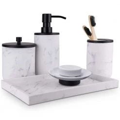 Dracelo 5-Piece Bathroom Accessory Set with Dispenser, Toothbrush Holder, Vanity Tray, Soap Dish in Black