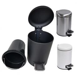 Unbranded 3 l/ 0.8 Gal. Soft Close Small Round Metal Bath Floor Step Trash Can Waste Bin in Black -Bathroom Accessories Sales black bathroom trash cans 6543103 1f 1000