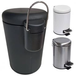 Unbranded 3 l/ 0.8 Gal. Soft Close Small Round Metal Bath Floor Step Trash Can Waste Bin in Black -Bathroom Accessories Sales black bathroom trash cans 6543103 4f 1000