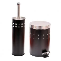 Unbranded 3 l/0.8 Gal. Round Perforated Metal Bath Floor Step Trash Can Waste Bin and Stainless Steel Cover and Black -Bathroom Accessories Sales black chrome silver bathroom trash cans 6502103 4f 1000