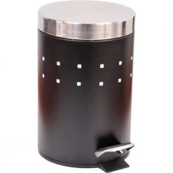 Unbranded 3 l/0.8 Gal. Round Perforated Metal Bath Floor Step Trash Can Waste Bin and Stainless Steel Cover and Black
