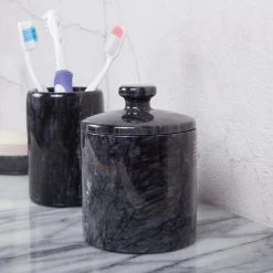 Creative Home Natural Marble SPA Collection Cotton Ball, Q-Tip Swab Holder, Bathroom Organizer Storage Jar Canister in Black -Bathroom Accessories Sales black creative home bathroom storage containers 32446 44 1000