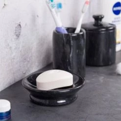 Creative Home Natural Black Marble 5.1 in. Diam. Round Soap Dish, Bar Soap Tray Holder for Bathroom Countertop, Kitchen Sink -Bathroom Accessories Sales black creative home soap dishes 32444 1f 1000