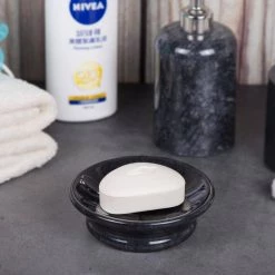 Creative Home Natural Black Marble 5.1 in. Diam. Round Soap Dish, Bar Soap Tray Holder for Bathroom Countertop, Kitchen Sink -Bathroom Accessories Sales black creative home soap dishes 32444 31 1000