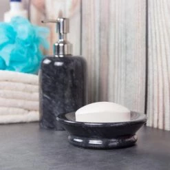 Creative Home Natural Black Marble 5.1 in. Diam. Round Soap Dish, Bar Soap Tray Holder for Bathroom Countertop, Kitchen Sink -Bathroom Accessories Sales black creative home soap dishes 32444 44 1000