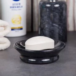 Creative Home Natural Black Marble 5.1 in. Diam. Round Soap Dish, Bar Soap Tray Holder for Bathroom Countertop, Kitchen Sink -Bathroom Accessories Sales black creative home soap dishes 32444 4f 1000