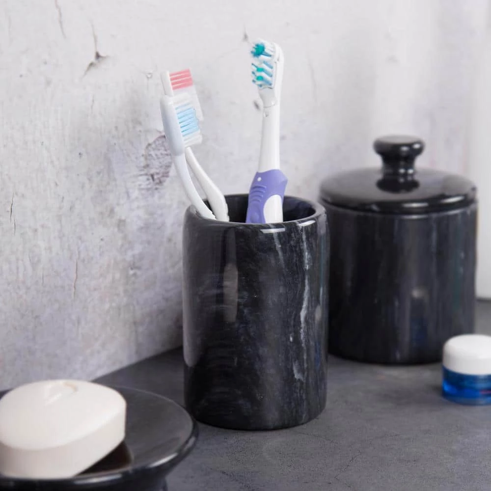 Creative Home Natural Marble SPA Collection Tumbler Toothbrush Holder Makeup Brush Organizer for Bathroom or Kitchen Countertop, Black 7 Creative Home Natural Marble SPA Collection Tumbler Toothbrush Holder Makeup Brush Organizer for Bathroom or Kitchen Countertop, Black - Image 7