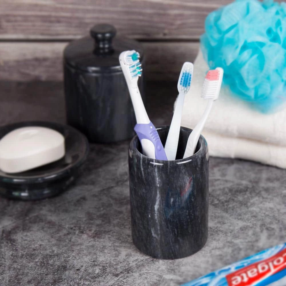 Creative Home Natural Marble SPA Collection Tumbler Toothbrush Holder Makeup Brush Organizer for Bathroom or Kitchen Countertop, Black 5 Creative Home Natural Marble SPA Collection Tumbler Toothbrush Holder Makeup Brush Organizer for Bathroom or Kitchen Countertop, Black - Image 5