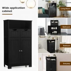 Gymax Bathroom Floor Cabinet Wooden Storage Organizer with Drawer Doors Black -Bathroom Accessories Sales black gymax bathroom storage containers gym06851 1f 1000