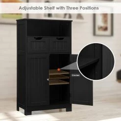 Gymax Bathroom Floor Cabinet Wooden Storage Organizer with Drawer Doors Black -Bathroom Accessories Sales black gymax bathroom storage containers gym06851 76 1000
