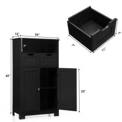Gymax Bathroom Floor Cabinet Wooden Storage Organizer with Drawer Doors Black -Bathroom Accessories Sales black gymax bathroom storage containers gym06851 c3 1000