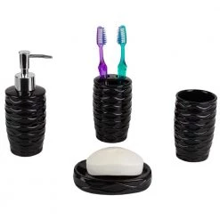 Home Basics Curves 4-Piece Bath Accessory Set in Black -Bathroom Accessories Sales black home basics bathroom accessory sets ba41927 c3 1000