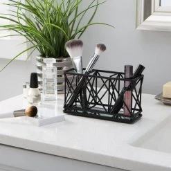 Home Details 3 Compartment Cosmetic Brush Pencil Holder in Matte Black -Bathroom Accessories Sales black home details makeup organizers 27172 matteblk 44 1000