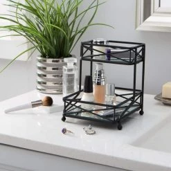Home Details 2-Tier Sleek Vanity Tower in Matte Black 6 Home Details 2-Tier Sleek Vanity Tower in Matte Black -Bathroom Accessories Sales black home details makeup organizers 27173 matteblk 4f 1000