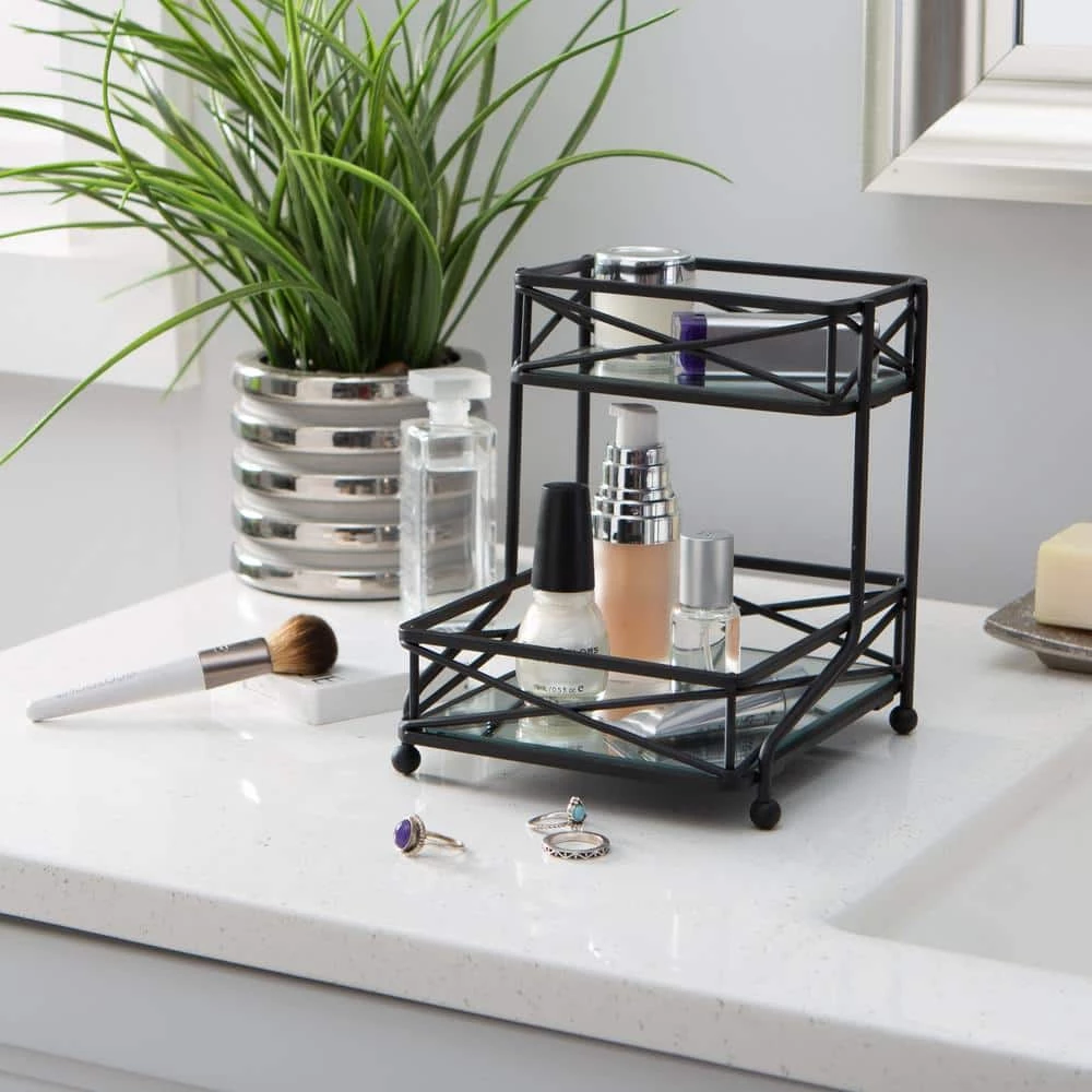 Home Details 2-Tier Sleek Vanity Tower in Matte Black 3 Home Details 2-Tier Sleek Vanity Tower in Matte Black - Image 3