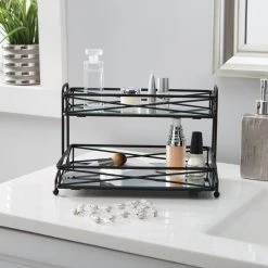 Home Details 2 Tier Vanity Tower in Matte Black 7 Home Details 2 Tier Vanity Tower in Matte Black -Bathroom Accessories Sales black home details makeup organizers 27174 matteblk 4f 1000