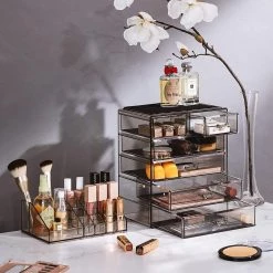 Sorbus Freestanding 6-Drawer 6.25 in. x 14.25 in. 1-Cube Acrylic Cosmetic Organizer in Black -Bathroom Accessories Sales black jewel sorbus makeup organizers mup set 42blk 4f 1000