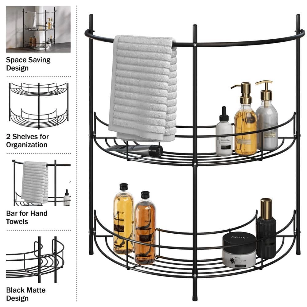 Lavish Home Pedestal Under Sink 2 Shelves Bathroom Organizer in Black 7 Lavish Home Pedestal Under Sink 2 Shelves Bathroom Organizer in Black - Image 7