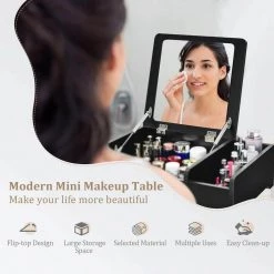 Gymax 2-in-1 Vanity Dresser w/Flip-Top Mirror Tabletop Storage Box Makeup Laptop Black -Bathroom Accessories Sales black makeup organizers gym09260 1f 1000