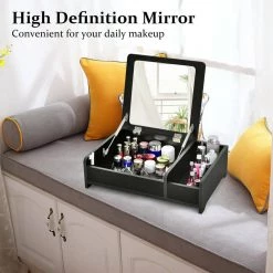 Gymax 2-in-1 Vanity Dresser w/Flip-Top Mirror Tabletop Storage Box Makeup Laptop Black -Bathroom Accessories Sales black makeup organizers gym09260 4f 1000