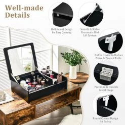 Gymax 2-in-1 Vanity Dresser w/Flip-Top Mirror Tabletop Storage Box Makeup Laptop Black -Bathroom Accessories Sales black makeup organizers gym09260 66 1000