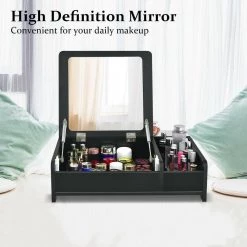 Gymax 2-in-1 Vanity Dresser w/Flip-Top Mirror Tabletop Storage Box Makeup Laptop Black -Bathroom Accessories Sales black makeup organizers gym09260 76 1000