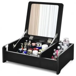 Gymax 2-in-1 Vanity Dresser w/Flip-Top Mirror Tabletop Storage Box Makeup Laptop Black -Bathroom Accessories Sales black makeup organizers gym09260 c3 1000
