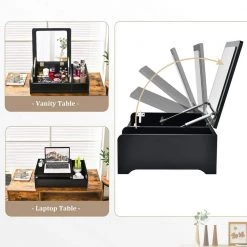 Gymax 2-in-1 Vanity Dresser w/Flip-Top Mirror Tabletop Storage Box Makeup Laptop Black -Bathroom Accessories Sales black makeup organizers gym09260 fa 1000