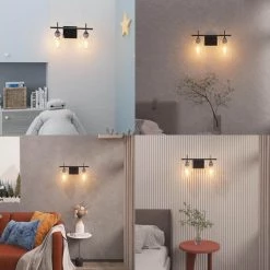 CLAVIE Hanging Bathroom Light Fixtures 2-Light 16 in. W x 9 in. H Wall Sconces with Clear Glass Shade Vanity Light in Black -Bathroom Accessories Sales black makeup organizers hd 1609 vcbl 1f 1000