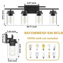 CLAVIE Bathroom Light Fixtures 4-Light 26 in. W x 9 in. H Wall Sconces with Clear Glass Shade Vanity Light Fixture in Black -Bathroom Accessories Sales black makeup organizers hd 2609 vbbl 31 1000