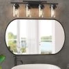 CLAVIE Bathroom Light Fixtures 4-Light 26 in. W x 9 in. H Wall Sconces with Clear Glass Shade Vanity Light Fixture in Black
