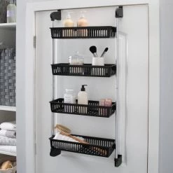 OIA 4-Basket Over the Door Storage Organizer Basket Hook in Black -Bathroom Accessories Sales black oia makeup organizers nh 17714w 1 1f 1000