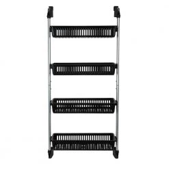 OIA 4-Basket Over the Door Storage Organizer Basket Hook in Black