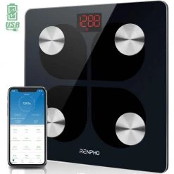 RENPHO Bluetooth Smart Body Scale with 13 metrics USB rechargeable, Black